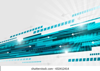 Technological abstract vector futuristic background with blue straight line, glitter and arrows.