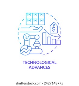 Technological advances blue gradient concept icon. Improve technology, increase production efficiency. Round shape line illustration. Abstract idea. Graphic design. Easy to use in brochure marketing