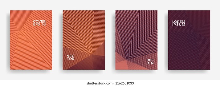 Technological annual report design vector collection. Gradient halftone grid texture cover page layout templates set. Report covers graphic design, business brochure pages corporate templates.