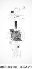 Arte tecnológico. Combinación de esfera con líneas y círculos tecnológicos en una sola ilustración. Vector.