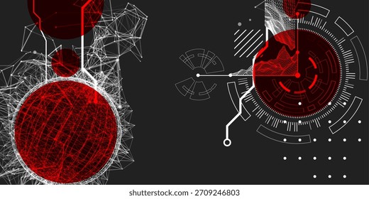 Technologische Kunst. Kombination von Kugel mit technologischen Linien und Kreisen in einer Illustration. Vektor.