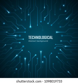 Technological background. Blue circuit board concept. Circuit scheme texture. Digital technology backdrop. Vector illustration
