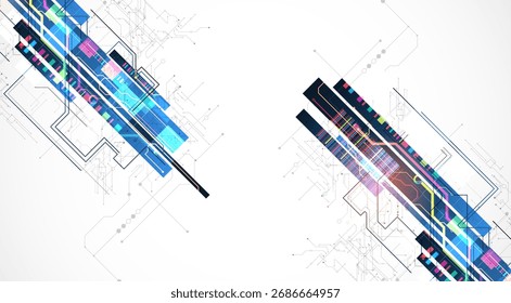 Technological background with colorful squares glowing on a blue gradient. Vector.