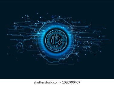 Technological background with the crypto currency bitcoin