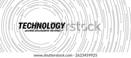 Technological background with elegant concentric circles and circuit wires on a white background. Abstract and elegant technological background. Web banner. Abstract futuristic vector illustration