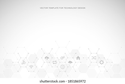 Technological background with flat icons and symbols. Concept and idea for the internet of things, communication, network, innovation technology, system integration. Vector illustration