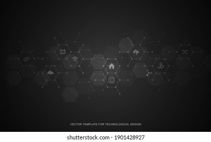 Fondo tecnológico con iconos y símbolos planos. Concepto e idea para internet de cosas, comunicación, red, tecnología de innovación, integración de sistemas. Ilustración del vector