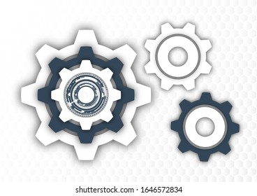 Technological background, gear wheel, modern cover template. The concept of teamwork, ideas, solutions found, part of the mechanism. Vector illustration for your design.