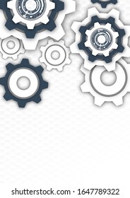Technological background, gear wheel, modern cover template. The concept of teamwork, ideas, solutions found, part of the mechanism. Vector illustration for your design.