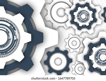 Technological background, gear wheel, modern cover template. The concept of teamwork, ideas, solutions found, part of the mechanism. Vector illustration for your design.