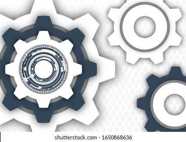 Technological background, gear wheel, modern cover template. The concept of teamwork, ideas, solutions found, part of the mechanism. Vector illustration for your design.