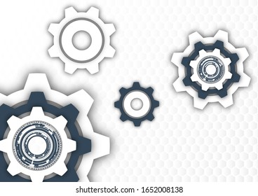 Technological background, gear wheel, modern cover template. The concept of teamwork, ideas, solutions found, part of the mechanism. Vector illustration for your design.