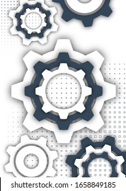 Technological background, gear wheel, modern cover template. The concept of teamwork, ideas, solutions found, part of the mechanism. Vector illustration for your design.
