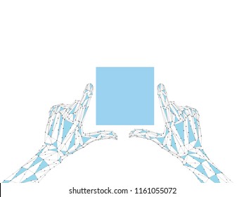 Technological background with human polygonal hands. Vector illustration.