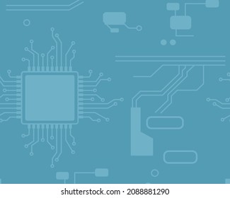 Technological background. Light electronic circuits on a blue background. Vector illustration.