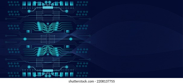 Technological background Modern abstract with blue electronic circuit lines. Technology vector background. Vector horizontal template for business digital banner, technology voucher, prestige gift
