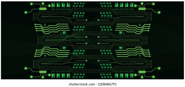 Technological background Modern abstract with green electronic circuit lines. Technology vector background. Vector horizontal template for business digital banner, technology voucher, prestige gift