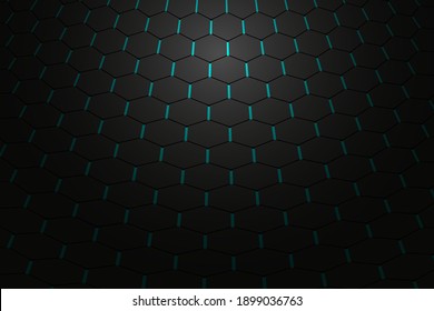 Technological background in the style of honeycombs. Dark gray  hexagon with glow. Modern dark abstract vector texture eps 10