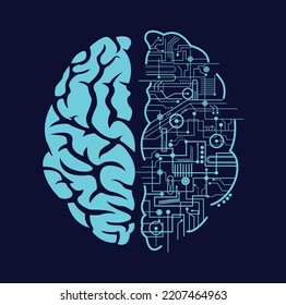 Technological brain. Abstract circuit board. ARTIFICIAL NEURONS concept.  Flat isometric vector illustration.