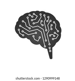 Technological brain. Circuit board. Abstract vector illustration isolated on white background.
