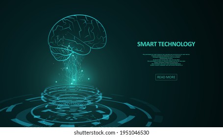 Technological brain illustration. Machine learning concept. Digital innovation background