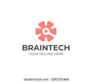 Technological brain logo template. Brain and circuit vector design. Connection brain logotype