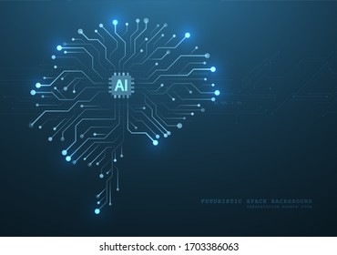 Technological brain and machine learning concept. Abstract circuit board. Digital innovation background