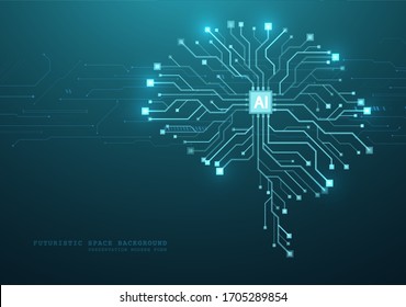 Technological brain and machine learning concept. Abstract circuit board. Digital innovation background