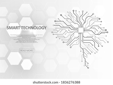 Technological brain and machine learning concept. Abstract circuit board. Digital innovation background