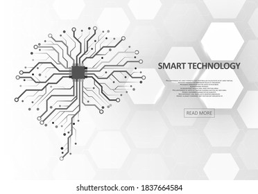 Technological brain and machine learning concept. Abstract circuit board. Digital innovation background