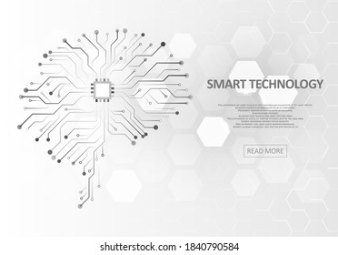 Technological brain and machine learning concept. Abstract circuit board. Digital innovation background