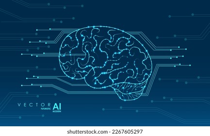 Technological brain and machine learning concept. Abstract circuit board. Digital innovation background
