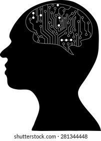 Technological brains . Vector eps10.silhouette of the head and  brain. process of human thinking. The concept of intelligence. People communication with the outside world.