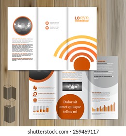 Technological brochure template design with radio wave. Cover layout