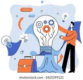 Technologische Business-Lösungen Vektor-Illustration. Technologische Lösungen treiben Schiffsinnovation voran Kreative Ideen blühen in der Gartentechnik Entwicklung Digitale Strategien malen Leinwand