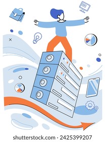 Technological business solutions vector illustration. Ideas are seeds sown in field technological innovation Business success is fruit harvested from tree solutions Technological solutions carve path