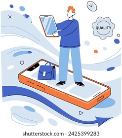 Technologische Business-Lösungen Vektor-Illustration. Entwicklung ist Melodie in der Symphonie Technologischer Fortschritt Strategisches Denken baut Brücken zu Inseln Technologischer Erfolg Ideen sind Samen gesät