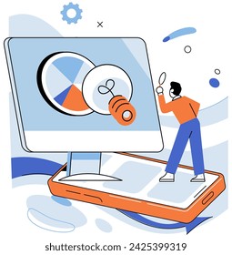 Technological business solutions vector illustration. Digital landscapes showcase tapestry woven by technological solutions Investment rivers flow through valleys technological development Management
