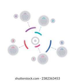 technological circular informational template. five options infographic template. business, education, magazine, annual report, internet information template