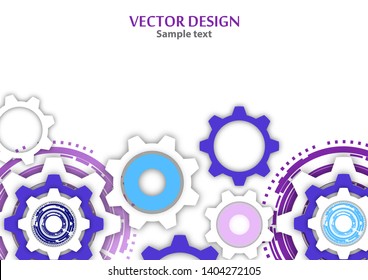 Technological colorful background with cogwheel, gears, cover template. Illustration of abstract design with copy space. Vector illustration