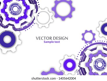 Technological colorful background with cogwheel, gears, cover template. Illustration of abstract design with copy space. Vector illustration