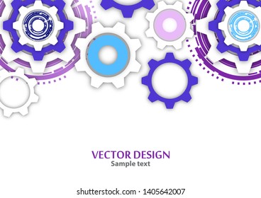 Technological colorful background with cogwheel, gears, cover template. Illustration of abstract design with copy space. Vector illustration