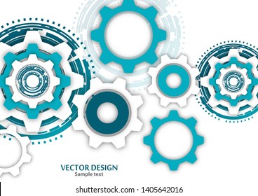 Technological colorful background with cogwheel, gears, cover template. Illustration of abstract design with copy space. Vector illustration