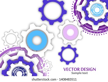 Technological colorful background with cogwheel, gears, cover template. Illustration of abstract design with copy space. Vector illustration