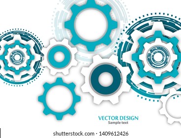 Technological colorful background with cogwheel, gears, cover template. Illustration of abstract design with copy space. Vector illustration