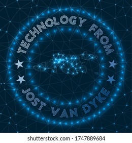 Technological concept of Jost Van Dyke. Futuristic geometric badge of the island. Round Jost Van Dyke logo. Vector illustration.