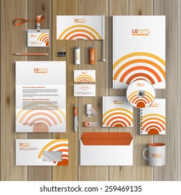 Technological corporate identity template design with radio wave. Business stationery