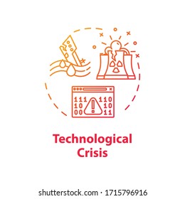 Icono del concepto de crisis tecnológica. Ilustración de línea delgada de idea de falla tecnológica. Desastres naturales, emergencias económicas y sociales. Dibujo de color RGB con contorno aislado del vector