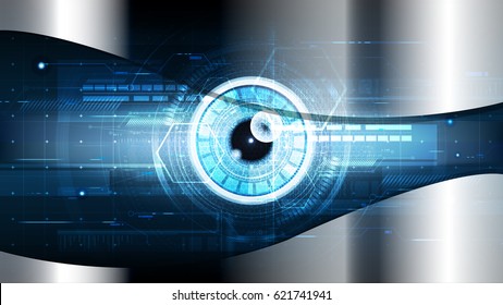 Technological cybersecurity eye scanning identification vector background abstract design