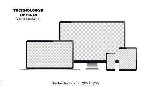 Technological devices - computer, laptop, tablet, smartphone. Vector illustration.